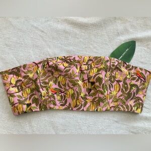 FARM Rio Star Fruit and birds light pink and green bandeau top. Strapless